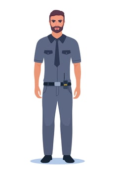 Police officer in uniform standing in front view. Profession people concept. Job at police station. Policeman character. illustration. vector