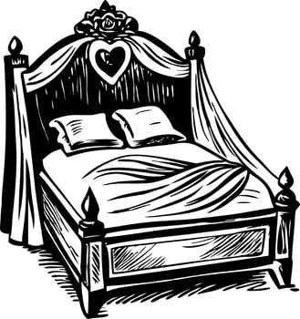 Wedding bed illustration in vintage style vector