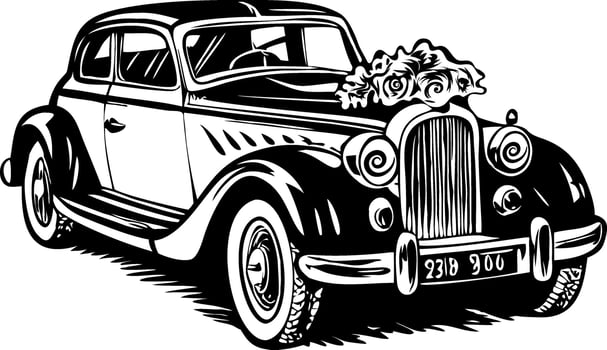 Vintage illustration depicting a wedding car vector