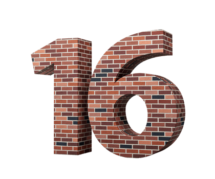 Bricks Wall Number Sixteen 16 Digit Made Of Colored Wall Of Bricks 3D Illustration png