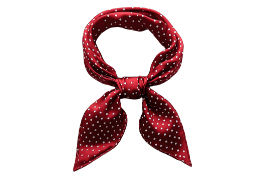 Red and White Polka Dot Silk Neck Scarf with Classic Tie Knot on Transparent Background png