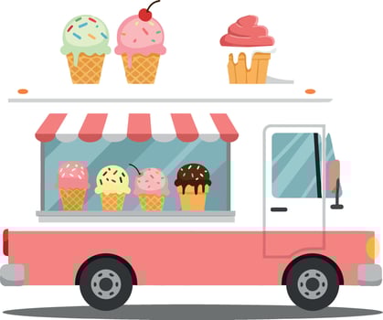 Ice cream truck with colorful cones in art vector