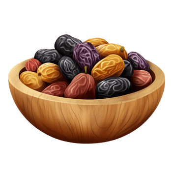 Wooden Bowl Filled with Colorful Dates and Nuts png
