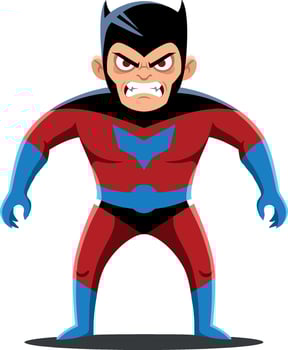 Bold superhero character design in flat style showcasing strong posture and vivid colors in illustration vector
