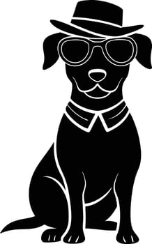 Fashionable Dog Silhouette with Sunglasses and Hat vector