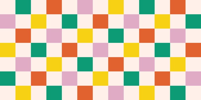 Vibrant trippy checkerboard with grid, retro aesthetic. Groovy geometric, bold colors, psychedelic 70s pattern. vector