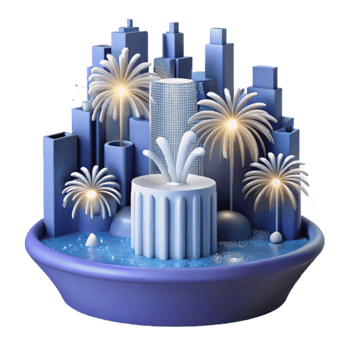 Cityscape Fireworks Fountain 3D Render png