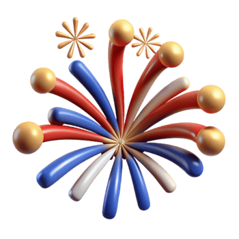 Patriotic Fireworks Burst 3D Render of Festive Celebration png
