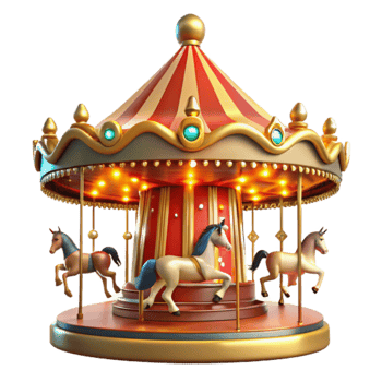 Classic Carousel Festive Funfair Ride with Illuminated Horses png