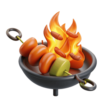 Grilling Food on a Skewer over Flames png