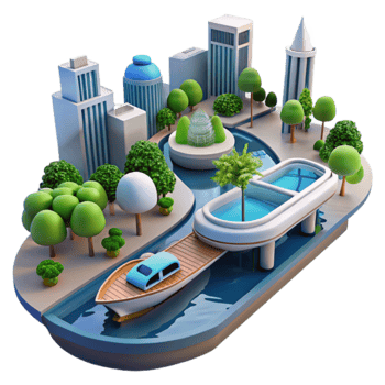 Urban Canal Cityscape Boat, Park, Modern Architecture png