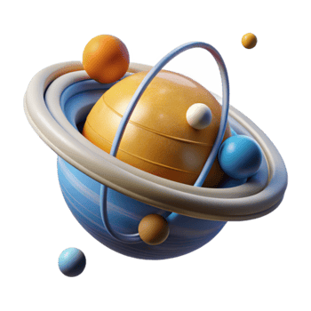 Abstract Planetary System 3D Render of Colorful Orbits and Celestial Bodies png