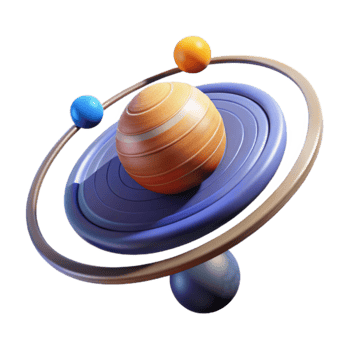 Abstract Planetary System 3D Render of Orbits and Celestial Bodies png