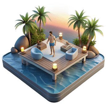Serene Sunset Oasis Tropical Deck Relaxation png