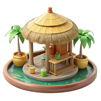 Tropical Tiki Hut Island Paradise 3D Render png