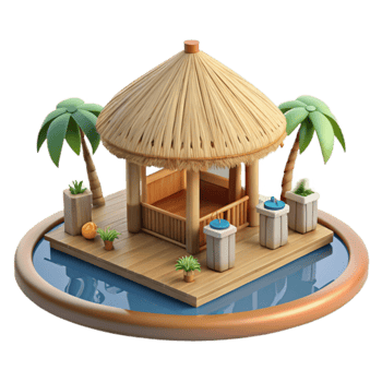 Tropical Thatch Hut on Island Platform png