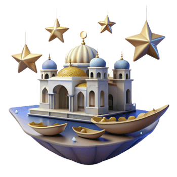 Mosque, Stars, Boats Night Scene Illustration png