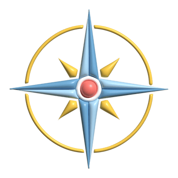3D Compass Rose Icon Blue and Gold Navigation Symbol with Red Center png