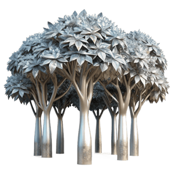 Silver Metallic Trees A Grove of Artificial Foliage png