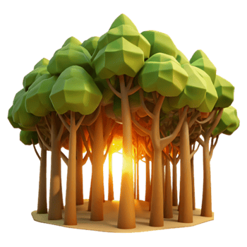 Enchanted Forest Low Poly Trees, Sunlit Grove, Nature Illustration png