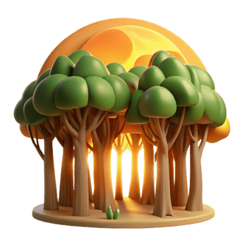 Sunlit Grove 3D Render of Cartoon Forest png