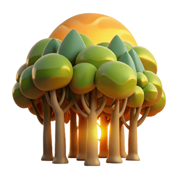 Sunset Grove Stylized 3D Render of Trees png