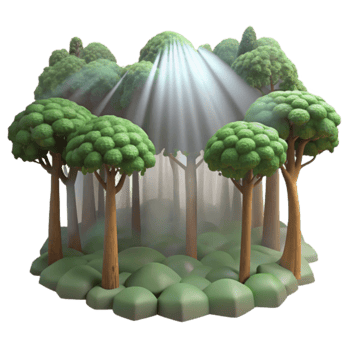 Sunlit Forest Magical 3D Render of Trees png