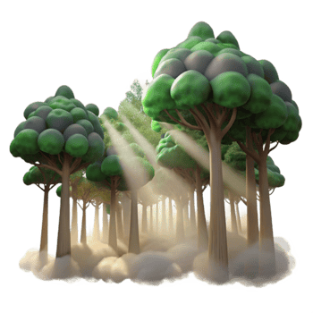 Sunlit Forest Mystical Trees Foggy Dreamscape png