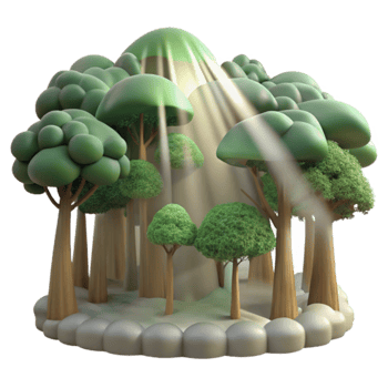 Sunlit Forest A 3D Render of Lush Trees png