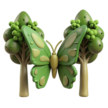 Green Butterfly and Trees Natures Beauty png