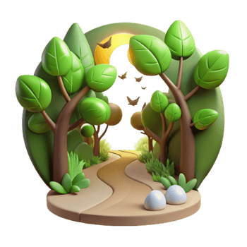Serene Forest Path 3D Render of a Magical Night png