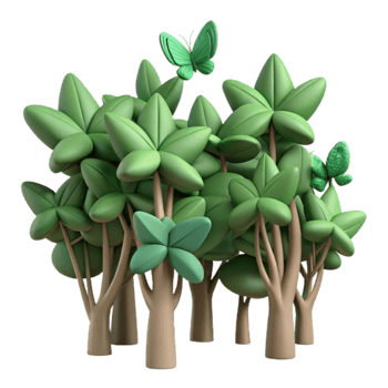 Cartoon Forest Green Trees, Butterflies, Nature png