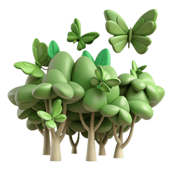 Butterflies and Lush Green Trees A Springtime Scene png