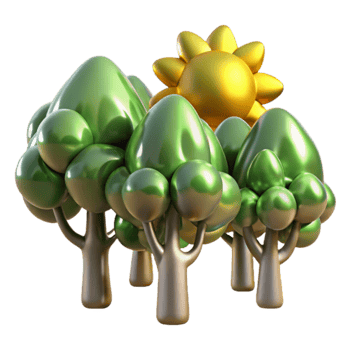 Shiny Green Trees and Golden Sun A 3D Render png
