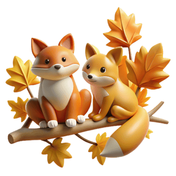 Adorable Fox Duo on Autumn Branch png
