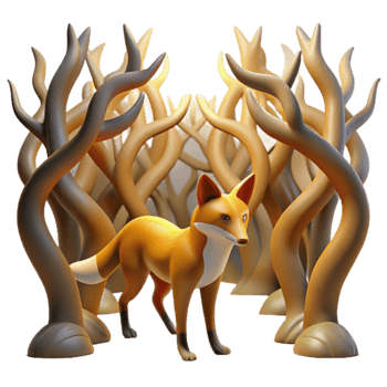 Red Fox in Twisted Branches 3D Render png