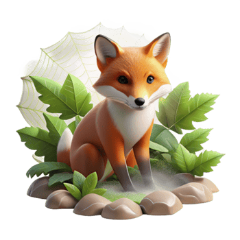 Cute Fox in Nature 3D Render of Wildlife png