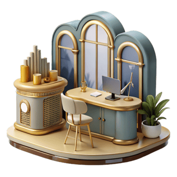 Elegant Home Office Decor Gold Teal Design png