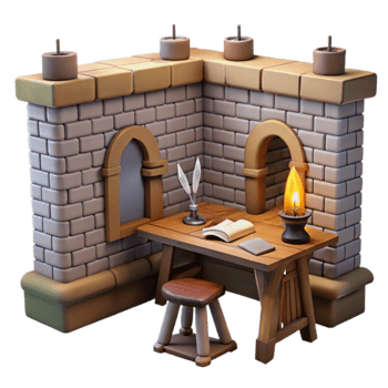 Medieval Study Desk, Brick Walls, Candlelight png