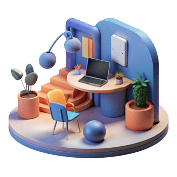 Modern Home Office Setup 3D Render of Cozy Workspace png