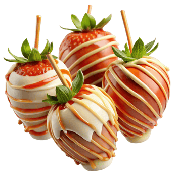 White Chocolate Covered Strawberries with Caramel Drizzle png