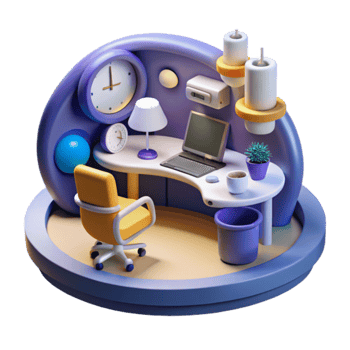 Modern Home Office Setup Desk, Chair, Laptop, Plants png