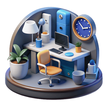 Modern Home Office Workspace Setup Desk, Chair, and Decor png