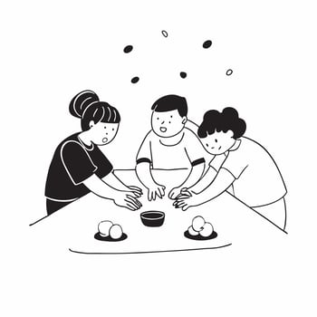Family Making Mooncakes Together concept as A candid shot of a family making mooncakes together in the kitchen with flour covered hands and joyful expressions The scene captures t Cleans Set 4 vector