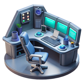 Futuristic Workstation Ergonomic Design, Triple Monitor Setup png