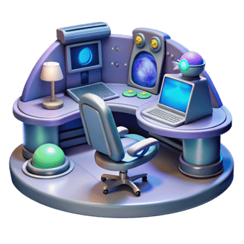 Futuristic Computer Workstation Setup png