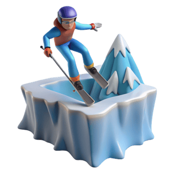 Skiing Adventure 3D Cartoon Skier Jumps Snowy Peak png