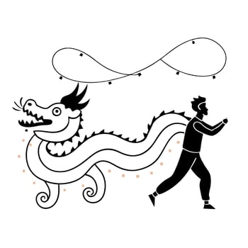 Flat Glowing Abstract Dragon Dance concept as A vibrant glowing abstract representation of a traditional dragon dance during the Mid Autumn Festival with swirling lights and energe Cleans vector