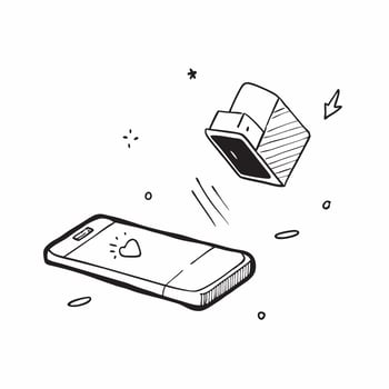 Flat Smartphone with floating holographic shot glass isolated on white with ample copy space concept as A smartphone lies on a white surface with a holographic shot glass icon floa Cleans vector