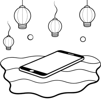 Smartphone on Holographic Surface with Lanterns concept as A smartphone lies on a glossy holographic surface surrounded by floating holographic Mid Autumn Festival lanterns Camera Cleans Set 2 vector